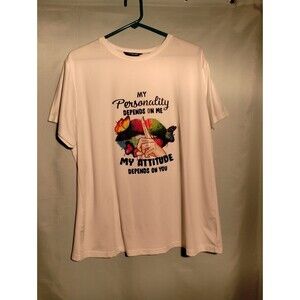 Funny Graphic Tee – "My Personality / My Attitude" Quote – White T-Shirt